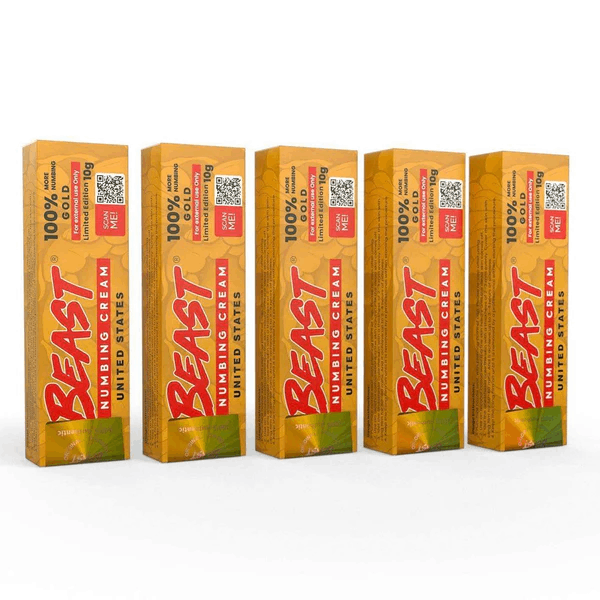 BEAST Numbing Cream Gold 100% | Long Lasting 4-6 Hours (5 Packs)